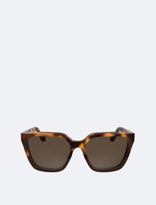 Acetate Modified Rectangle Sunglasses, Havana/Brown