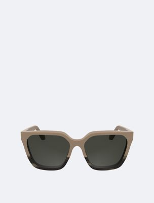 Acetate Modified Rectangle Sunglasses, Rose/Horn Rose