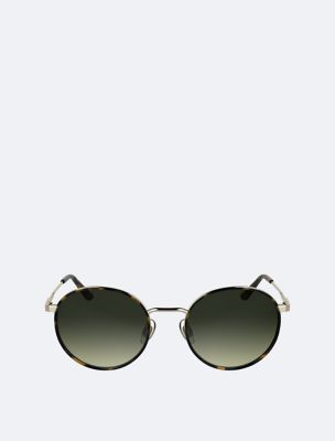 Metal Round Sunglasses, Dark Havana