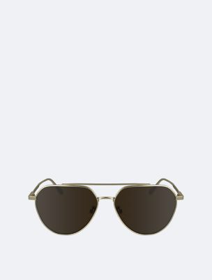 Metal Aviator Sunglasses, Matte Gold