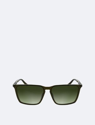 Resin Rectangle Sunglasses, Transparent Khaki
