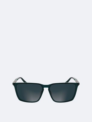 Resin Rectangle Sunglasses, Transparent Petrol