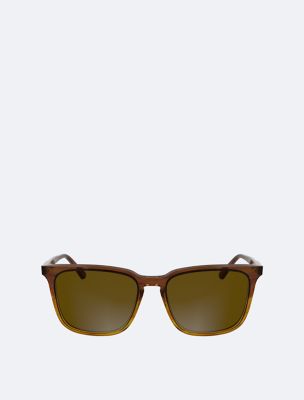 Slim Modified Rectangle Sunglasses, Striped Brown