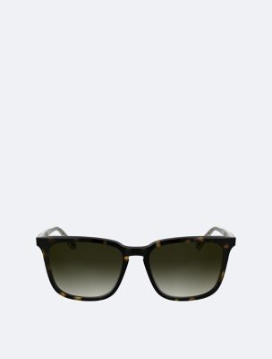 Slim Modified Rectangle Sunglasses, Dark Havana