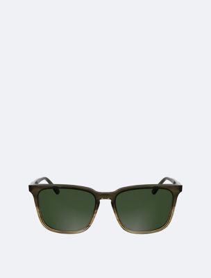 Slim Modified Rectangle Sunglasses, Striped Khaki