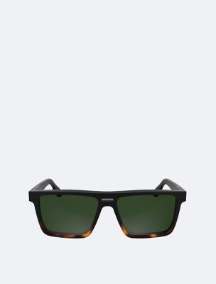Acetate Modified Square Sunglasses, Black/Havana