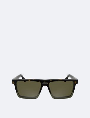 Lunettes de soleil carrées modifiées en acétate, Havane foncé/Kaki