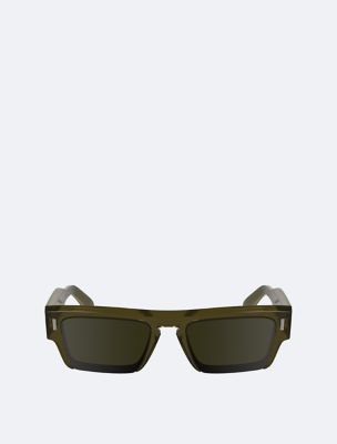 Acetate Modified Rectangle Sunglasses, Caramel