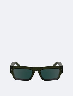 Acetate Modified Rectangle Sunglasses, Khaki