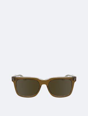 Acetate Avant Garde Modified Rectangle Sunglasses, Light Brown