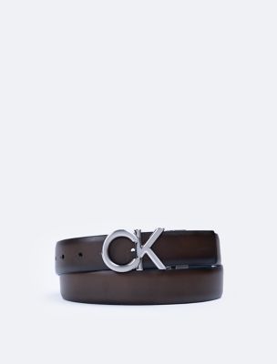 CK Logo Plaque Reversible Dress Belt, Black