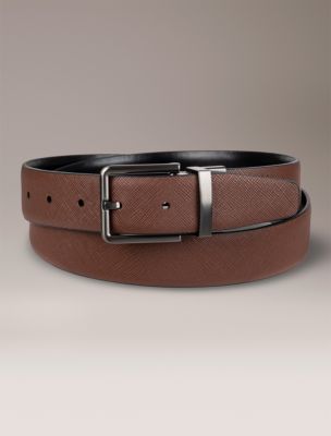 Calvin Klein Men's Reversible Saffiano Leather Dress Belt - Black - L