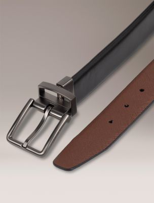 Calvin Klein Men's Reversible Saffiano Leather Dress Belt - Black - L