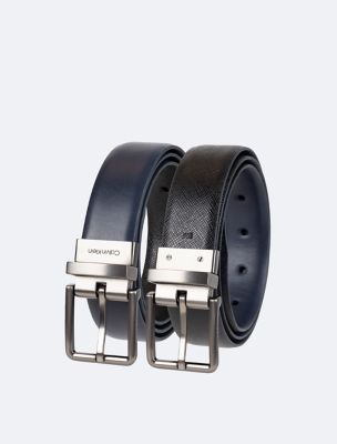 Reversible Saffiano Leather Dress Belt, Blue