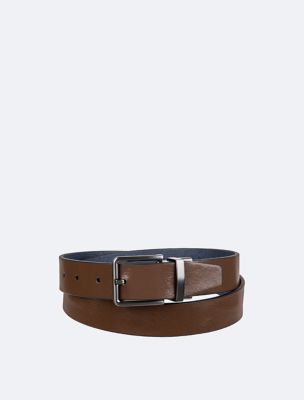 Saffiano Leather Reversible Belt, Brown/Blue