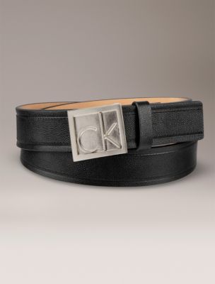 Debossed Monogram Plaque Belt, Black / Silver