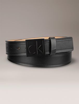 Debossed Monogram Plaque Belt, Black