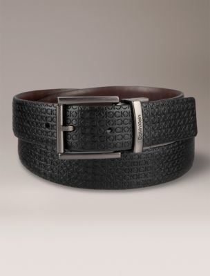 Allover Monogram Logo Reversible Harness Buckle Belt, Black/ Brown