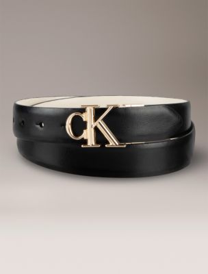 Женский ремень Calvin Klein Reversible Monogram Logo Plaque Belt, цвет: Чёрный
