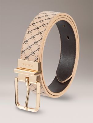 Женский ремень Calvin Klein Reversible Monogram Logo Belt, цвет: Светлый бежевый — фото 4
