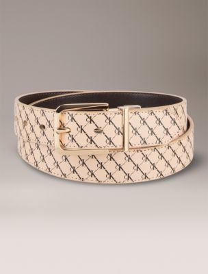 Reversible Monogram Logo Belt, Light Beige