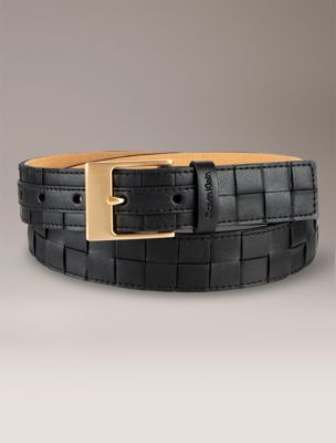 Женский ремень Calvin Klein Woven Leather Belt, цвет: Чёрный