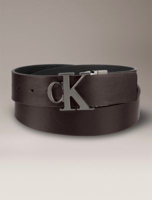 Мужской ремень Calvin Klein Monogram Logo Plaque Pebble, цвет: Чёрный — фото 2