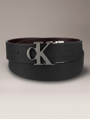 Мужской ремень Calvin Klein Monogram Logo Plaque Pebble, цвет: Чёрный — фото 1