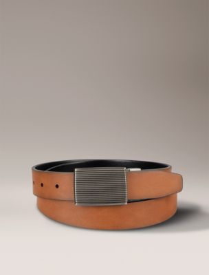 Мужской ремень Calvin Klein Linear Grooves Leather Belt, цвет: Чёрный — фото 2