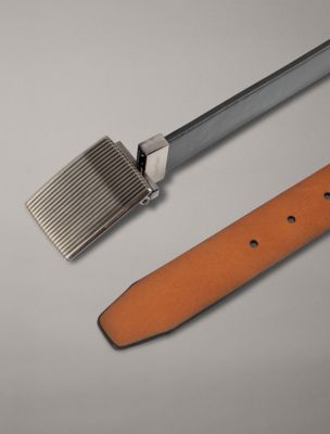 Мужской ремень Calvin Klein Linear Grooves Leather Belt, цвет: Чёрный — фото 3