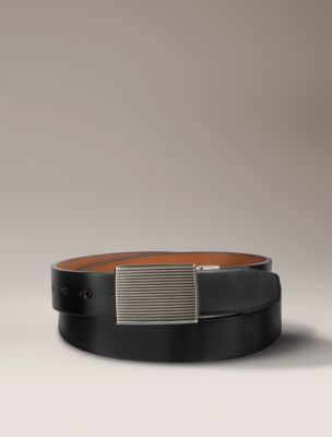 Мужской ремень Calvin Klein Linear Grooves Leather Belt, цвет: Чёрный