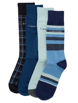 Combed Cotton 4-Pack Dress Socks, Blue Multi