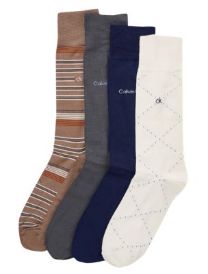 Modal Blend 4-Pack Dress Socks, Tan Multi