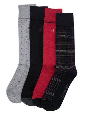Holiday Combed Cotton 4-Pack Dress Socks, Black