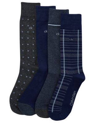 Holiday Combed Cotton 4-Pack Dress Socks, Peacoat Assorted