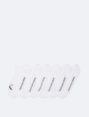 Monogram No Show 6-Pack Socks, White