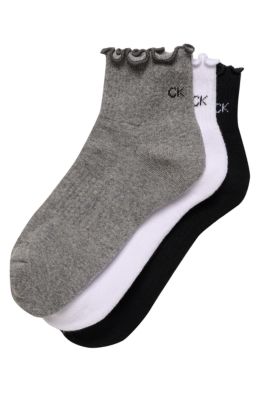 Ruffle Cushion Quarter 3-Pack Socks, Grey Assorted