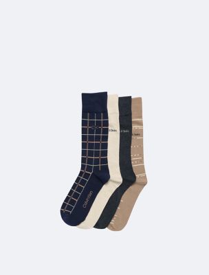 Combed Cotton 4-Pack Dress Socks, Beige Assorted
