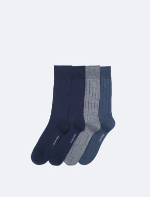 Ribbed Logo 4-Pack Dress Socks, Blue Assorted