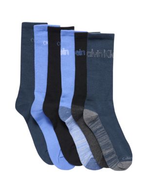 Cushion 6-Pack Crew Socks, Blue Assorted