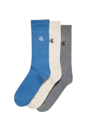Monogram Logo 3-Pack Cushion Crew Socks, Blue Multi