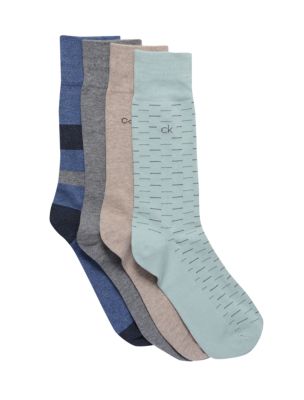 Combed Cotton 4-Pack Dress Socks, Green Assorted