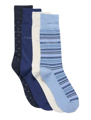 Combed Cotton 4-Pack Dress Socks, Kettle Blue Multi
