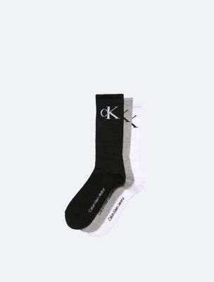 Monogram Logo Cushion 3-Pack Crew Socks, Black Assorted
