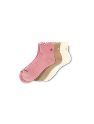 Ruffle Cushion Quarter 3-Pack Socks, Pink Assorted