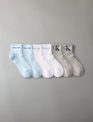 Terry Athletic Monogram Logo 6-Pack Quarter Socks, Blue Assorted