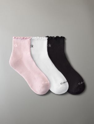 Ruffle 3-Pack Quarter Socks, Pink Multi