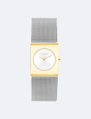 Geometric Dial Mesh Bracelet Watch, Silver