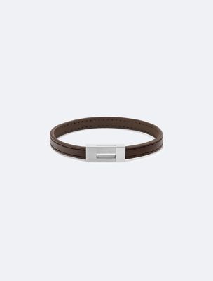 Open Charm Leather Bracelet, Brown / Silver