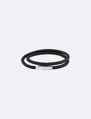 Double Wrap Braided Leather Bracelet, Black